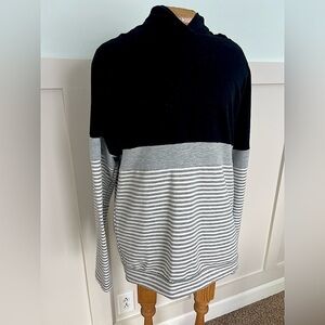 Black and Gray Striped Hooded Sweatshirt